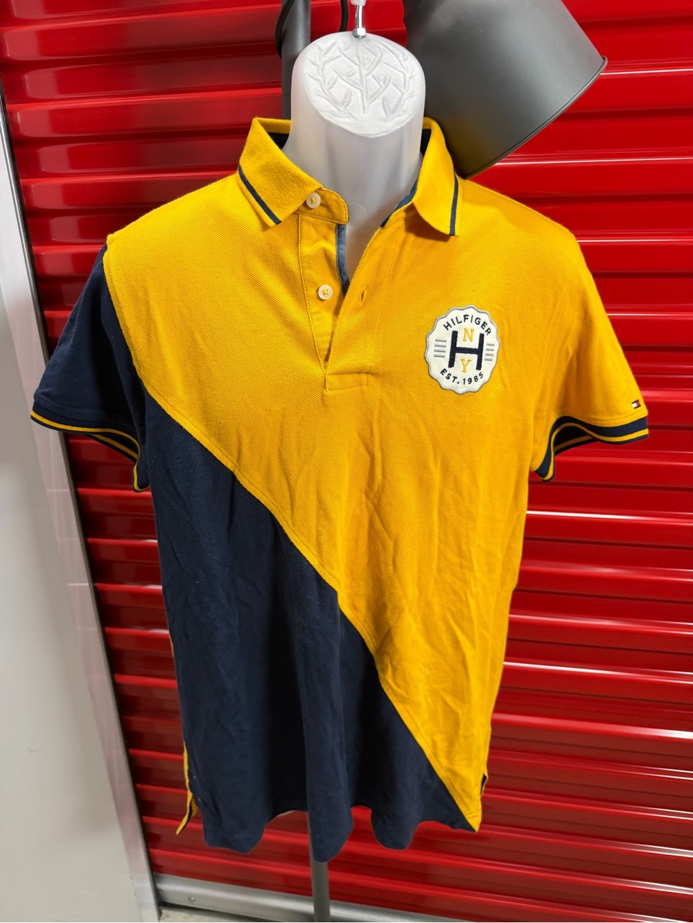 Tommy Hilfiger Men’s Yellow and Navy Diagonal Polo